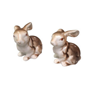 Set Of 2 Realistic Rabbit Figurine Japan TM Marked Bone China Original Tags